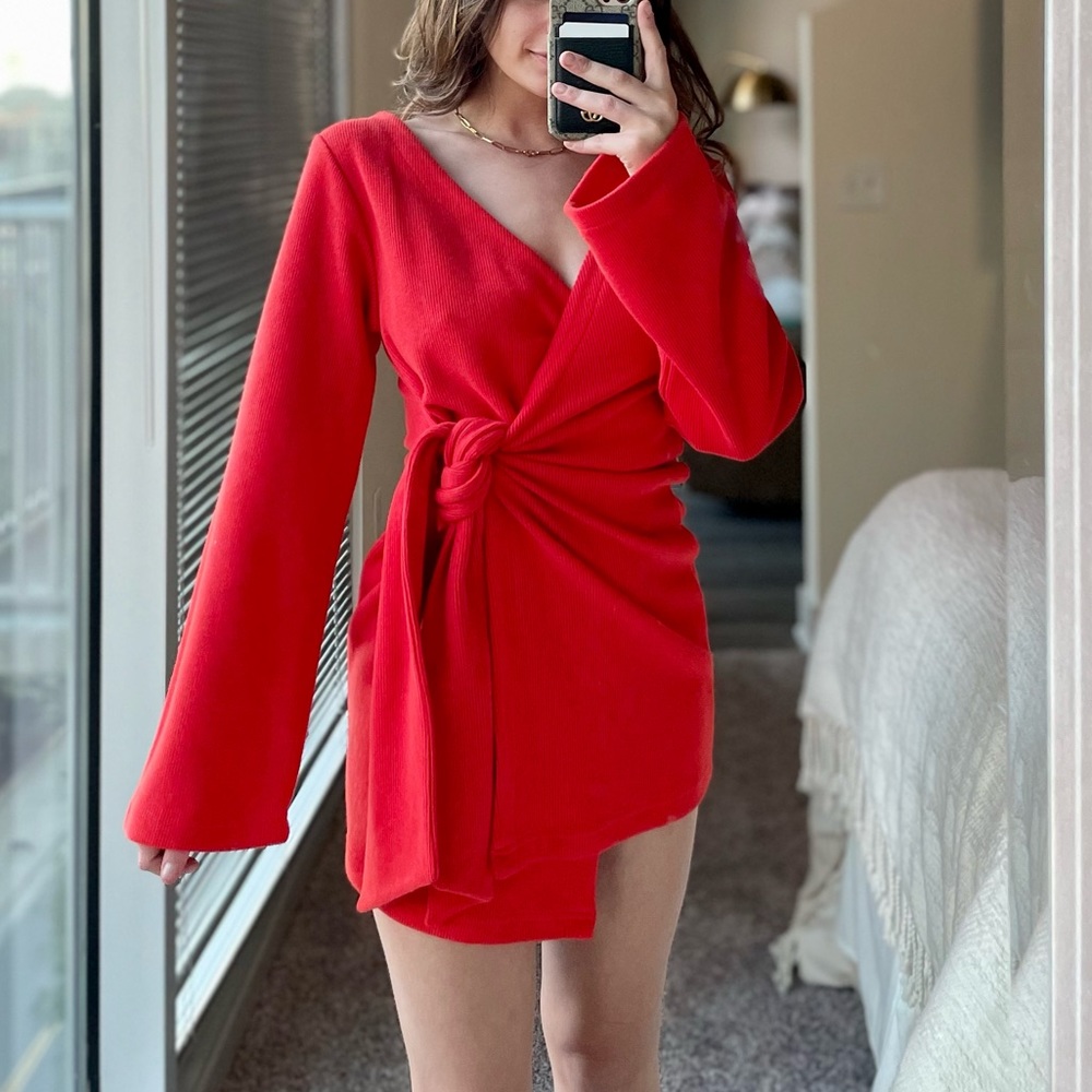 Revolve L’Academie wrap sweater dress